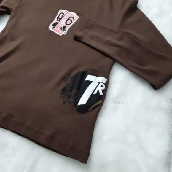 GALA Teens Women Tee Top 100% Cotton Brown Round Neck L-Sleeve White Pink Print - Picture 7 of 13